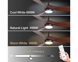 Moderne plafondventilator 178 cm met dimbare LED-verlichting, afstandsbediening, app-compatibel en omkeerbare motor