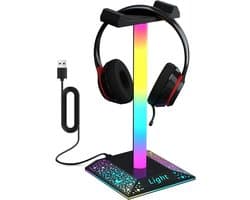 RGB Headset Standaard met USB Type-C Poort - Hoofdtelefoonhouder met 10 Lichtmodi