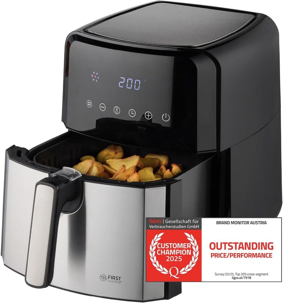 Airfryer 5L met Digitale Timer en 8 Programma's | Roestvrijstalen Mand | Gezond Frituren tot 200°C — afbeelding 1