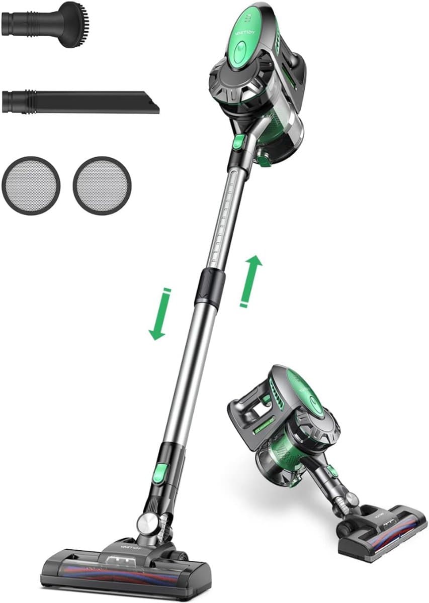 Zyrex® 6-in1 Steelstofzuiger Zonder Zak op Accu - Steelstofzuiger Draadloos Uitschuifbaar - Kruimeldief Snoerloos best Verkocht 25KPA – Zwart/Groen - 17cm x 8cm x 10cm — afbeelding 1