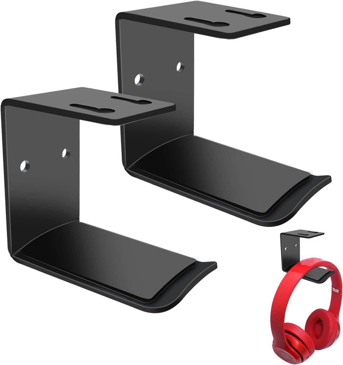 Houder voor hoofdtelefoon - muurbeugel met schroeven en plakband - universele hanger voor meerdere apparaten - geschikt voor bureau, muur, tafel - gaming accessoire — afbeelding 1