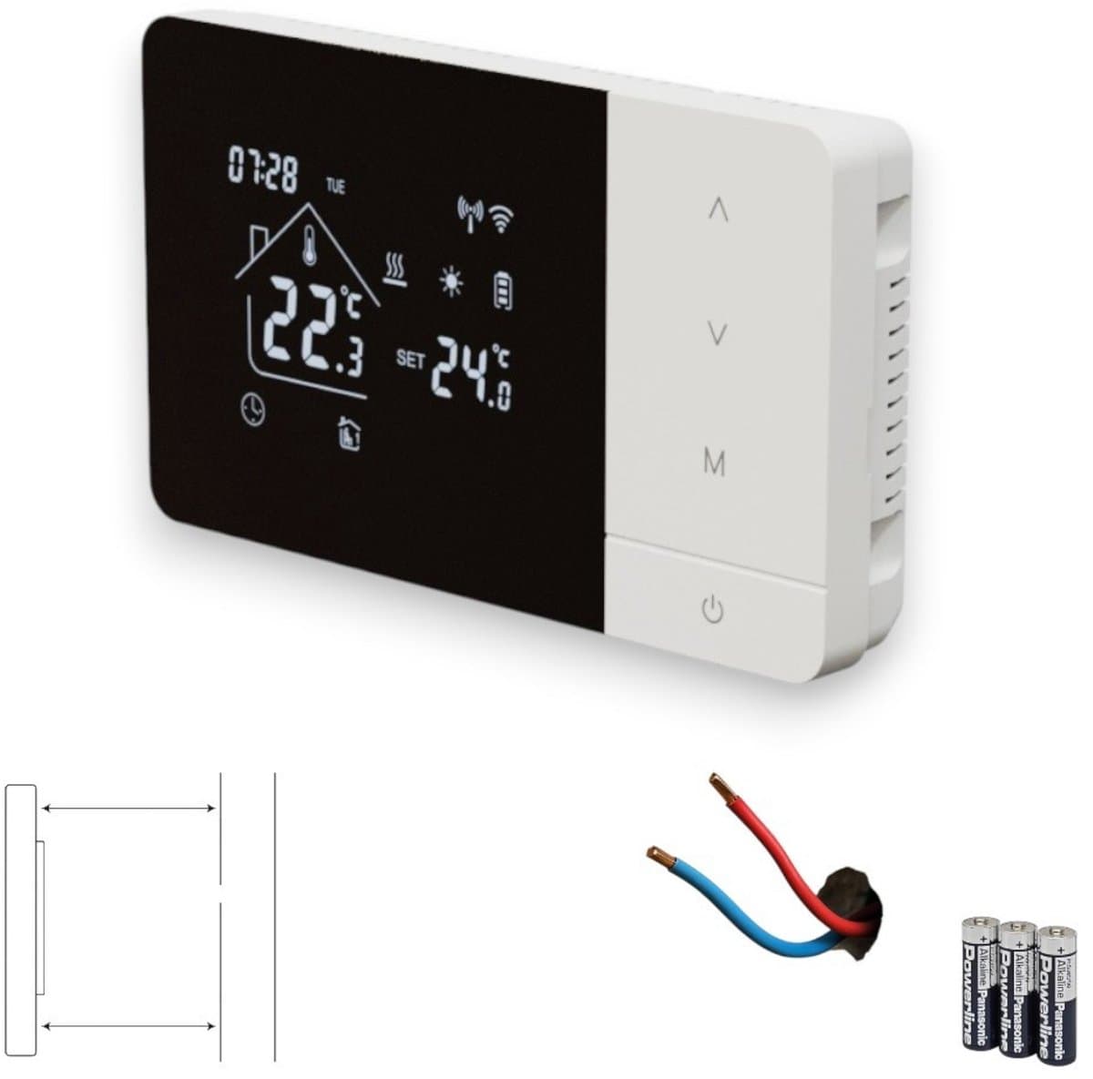 Wifi thermostaat | Opbouw | Wifi | Touchscreen bediening | USB voeding | CV installatie | Smart Life app | Spraakbediening | Zwart wit — afbeelding 1