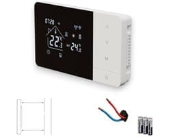 Wifi thermostaat | Opbouw | Wifi | Touchscreen bediening | USB voeding | CV installatie | Smart Life app | Spraakbediening | Zwart wit