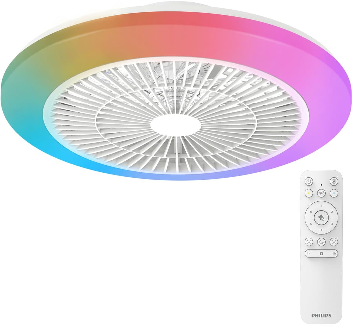 Philips Amigo Plafondventilator - Ingebouwde LED-lamp - Wit en gekleurd licht - Dimbaar - 20W+40W - Inclusief afstandsbediening - 4400 Lumen - Diameter: 480mm — afbeelding 1