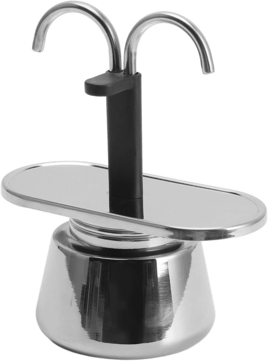 Kookplaat Koffiemachine 2 Kopjes RVS Moka Pot 100ML - Dubbele Buis Espresso Maker voor Buitenreizen - Geniet van Heerlijke Koffie Snel & Makkelijk — afbeelding 1