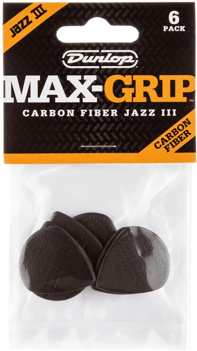 Dunlop 471P3C Max Grip Jazz III Carbon Fiber 1.38mm Plectrum 6-Pack - Plectra, zakje met 6 stuks — afbeelding 1