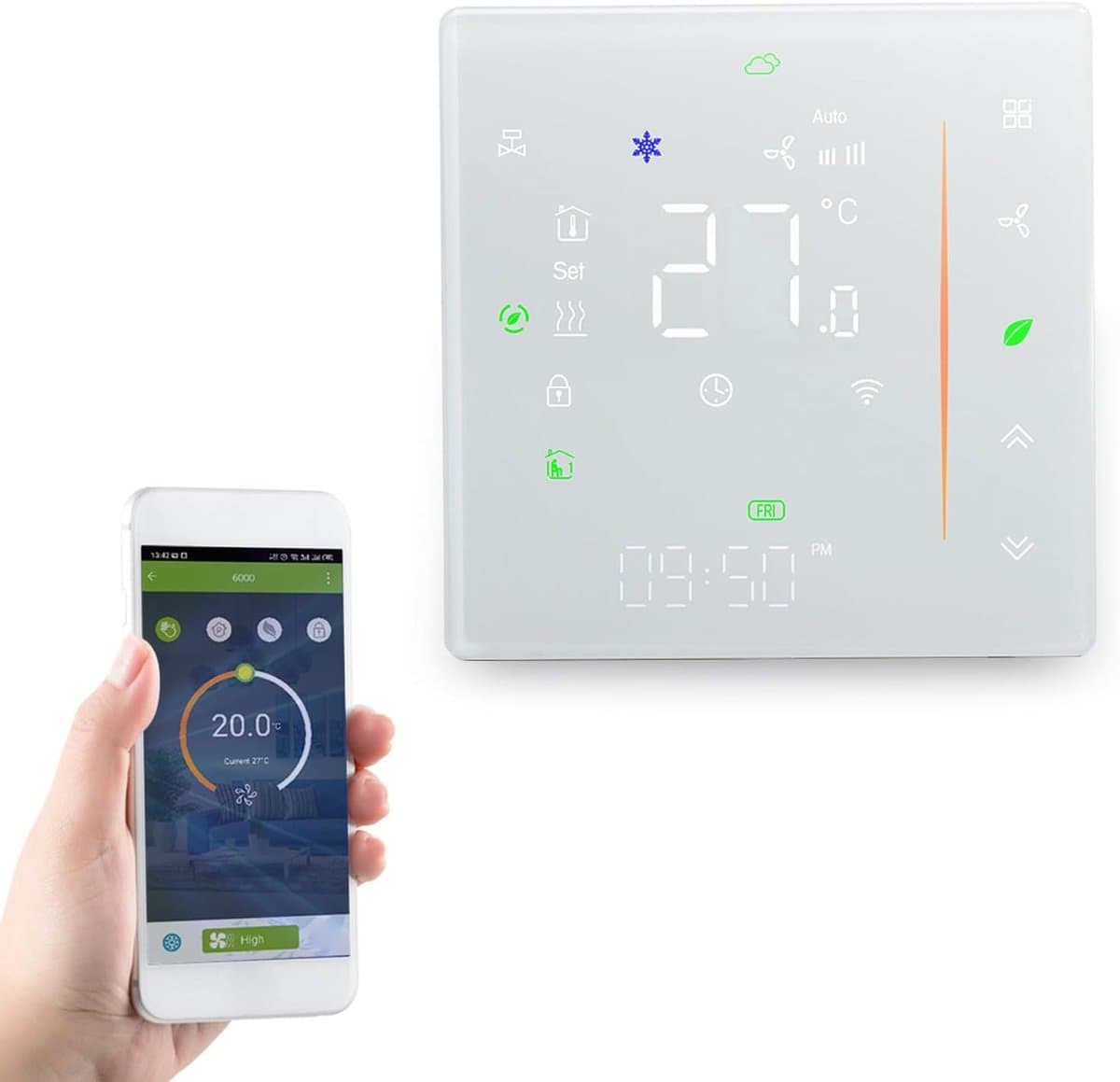 Intelligente thermostaat - Wifi programmeerbaar - Temperatuur regelen - Veelzijdige bediening - 10x10x6 cm - Wit — afbeelding 1