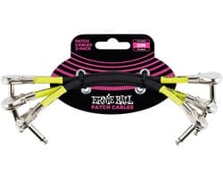 Ernie Ball Patchkabel - 3-Pack - Flat Haaks/Flat Haaks - 15 cm - Zwart - Laagbouwende Connectoren - Dubbelgeleider - Meervoudige Afscherming