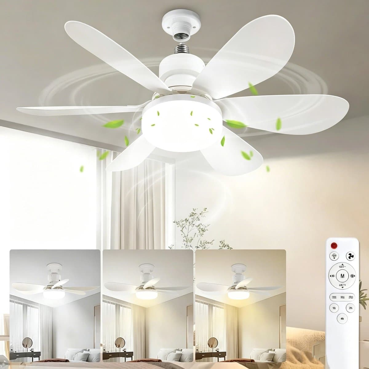 Ventilatorlamp Met Afstandsbediening - 20 Inch - E26 Fitting - 40W - 3000K-6000K Dimbaar - Geschikt voor Slaapkamer, Keuken en Woonkamer — afbeelding 1