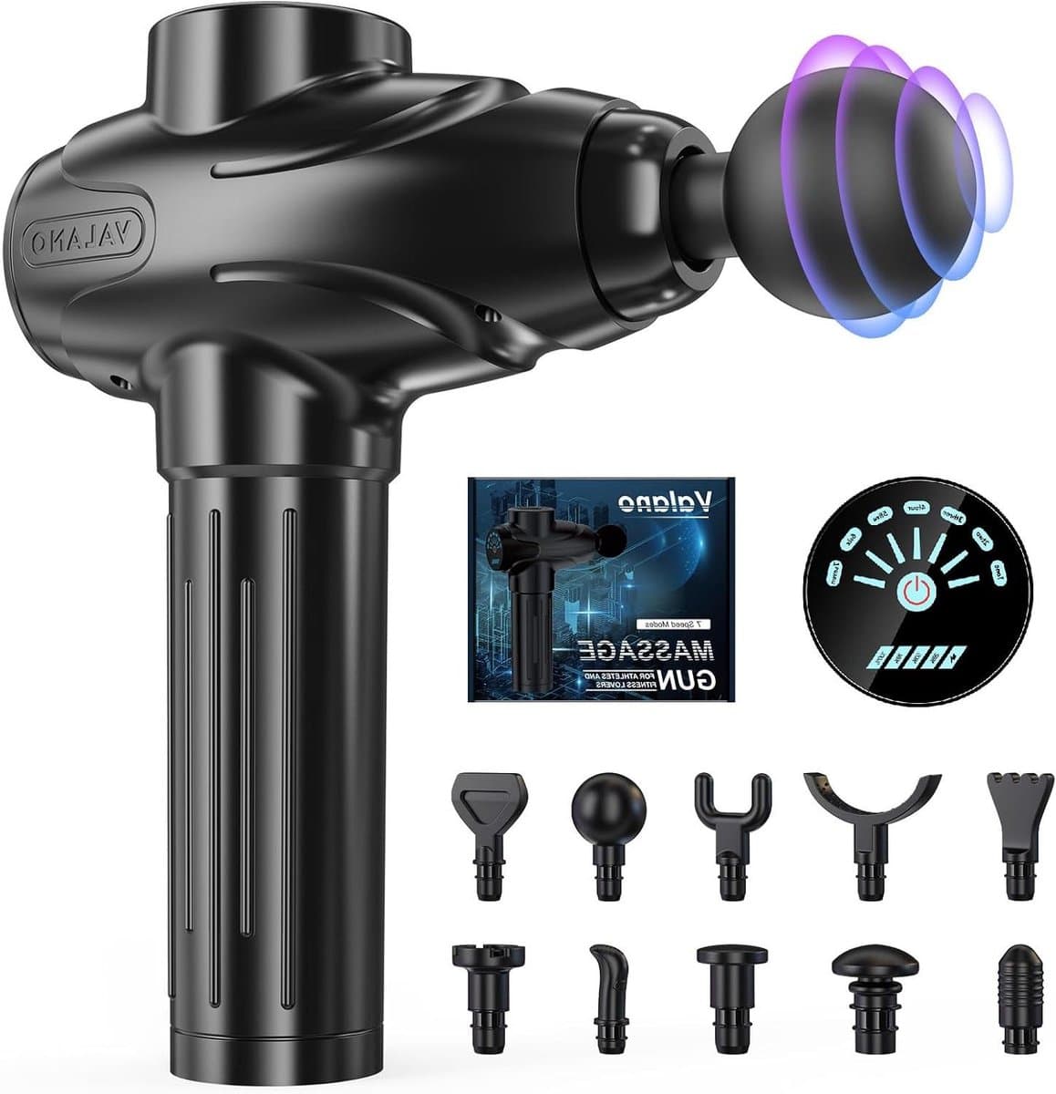 Massagepistool - Spierontspanner Percussieapparaat - Spierherstel Bevorderen - 10 Verschillende Koppen - 1 kg - Zwart — afbeelding 1