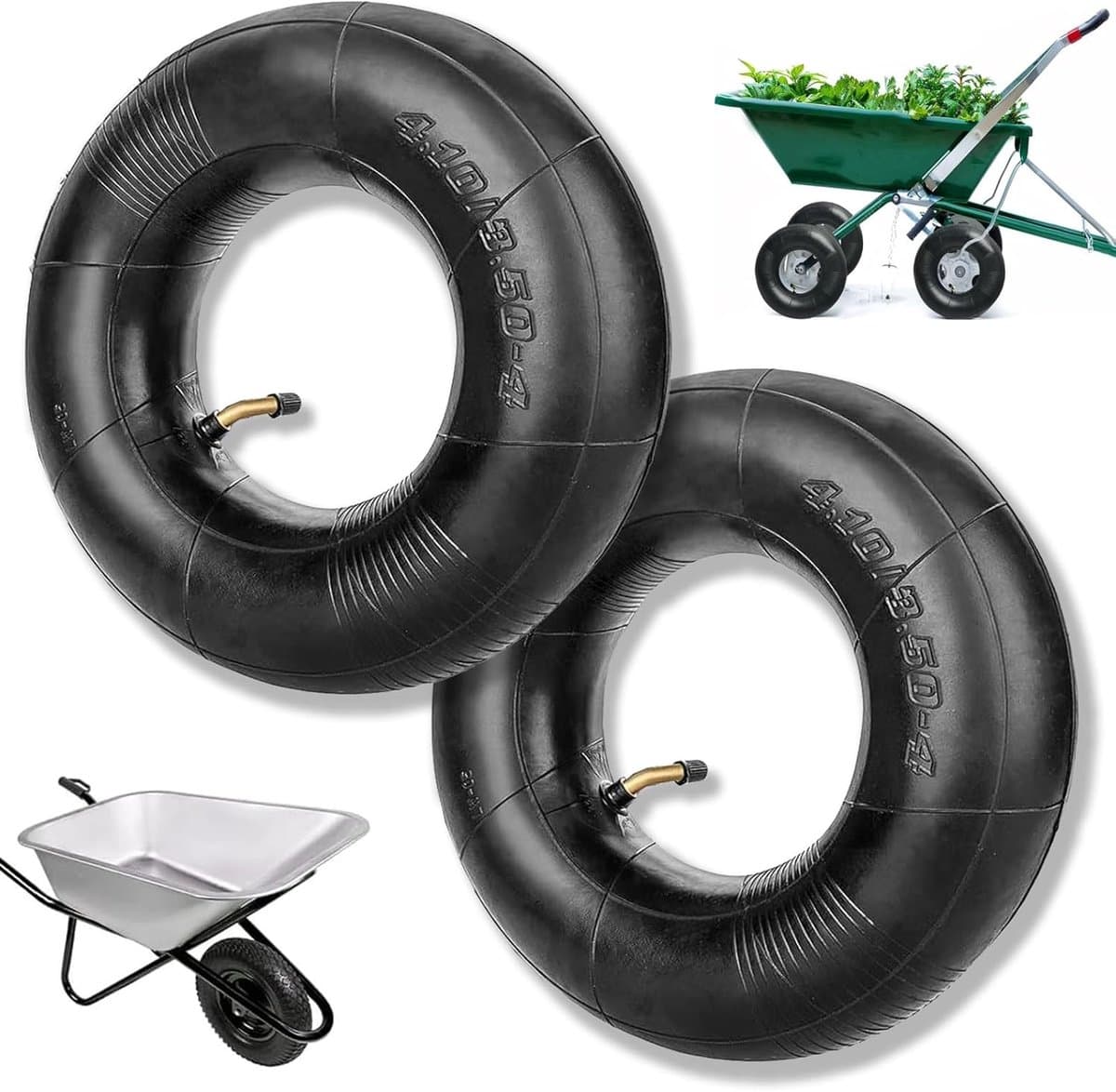 SnelShoppen - 2x Robuuste Slangen voor Banden, 4.10/3.50-4, Geschikt voor Tuin, Wheelbarrow, Handtruck, Grasmaaier, Natuurrubber, Hoge Druk — afbeelding 1