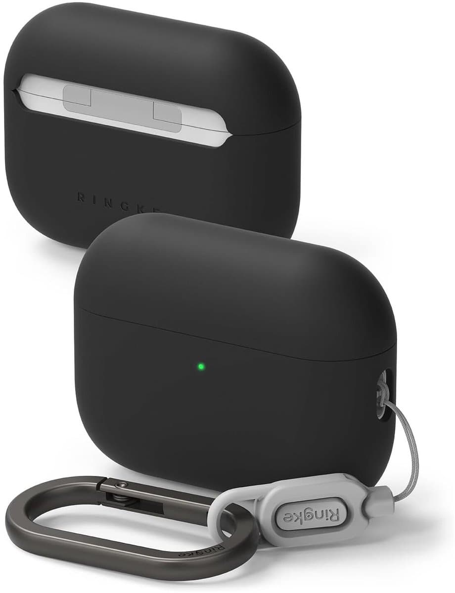 Ringke Silicone Hoesje Geschikt voor Apple AirPods Pro 3 - Siliconen Cover - Karabijnhaak - Case Zwart — afbeelding 1