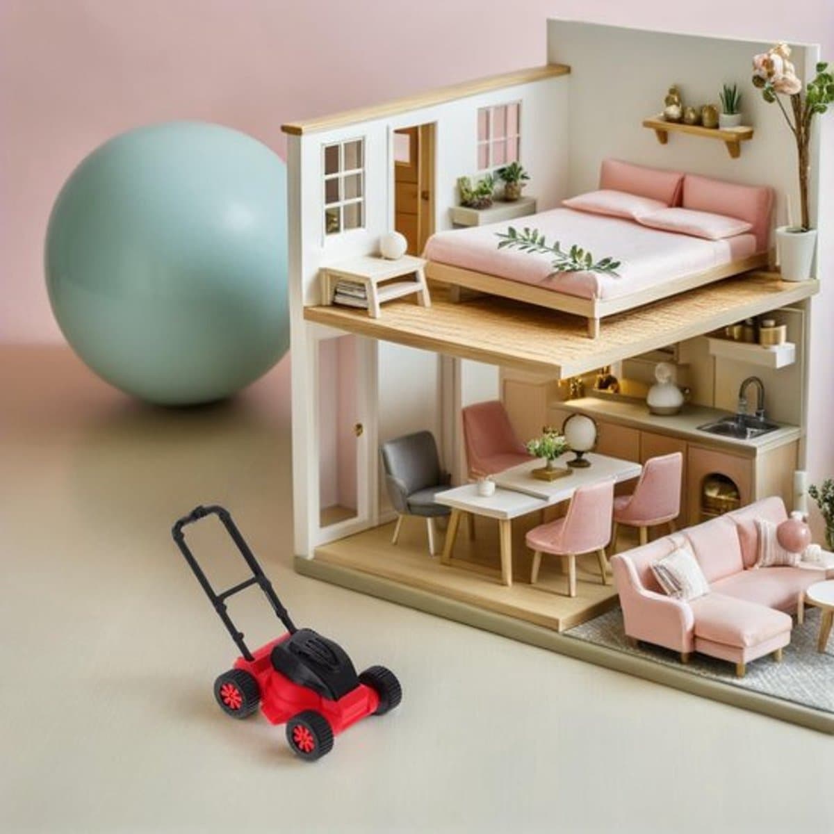 Miniatuur Grasmaaier - Realistisch Tuingereedschap - Poppenhuisdecoratie - Micro Landschapsaccessoire - Compact en Aanpasbaar - Gedetailleerd Figuur — afbeelding 1