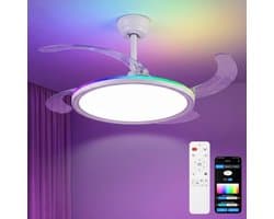 3 Blad Plafondventilator - LED Ventilator - Smart Lamp - 6 Snelheden - Bedienbaar Met Afstandsbediening & APP - 105 cm - RGB - Plafondventilatorlamp