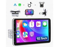 Boscer 1 Din Autoradio met 10.1 Inch Scherm - Draadloos Apple CarPlay & Android Auto - Draaibaar & Afneembaar - Bluetooth & FM/AM Radio (RDS) - Incl. Achteruitrijcamera & Microfoon