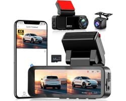 SnelShoppen - 4K Dashcam met Voor- en 2K Achtercamera, 3.16 Inch IPS Scherm, WiFi en App Besturing, ADAS, BSD, LCA, Nachtzicht, G-Sensor, Loopopname,