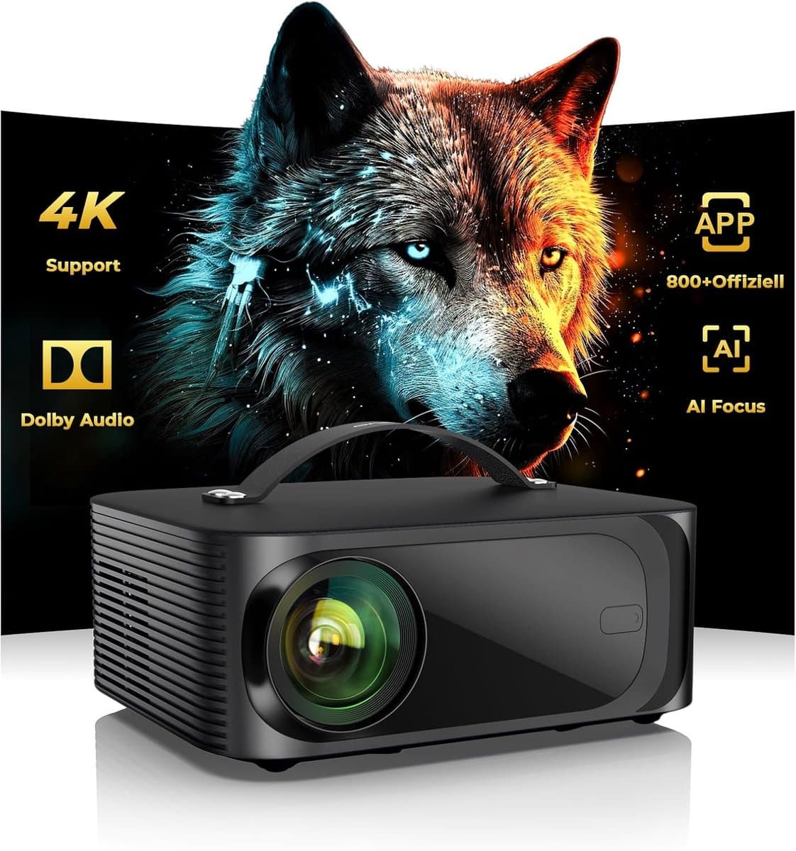 SnelShoppen - Beamer 4K Draagbare Mini Projector voor Netflix, Dolby Audio, 1500ANSI HDR10+, HDMI eARC, 1080p Full-HD, WiFi 6, Bluetooth 5.3, Thuisbio — afbeelding 1
