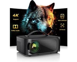 SnelShoppen - Beamer 4K Draagbare Mini Projector voor Netflix, Dolby Audio, 1500ANSI HDR10+, HDMI eARC, 1080p Full-HD, WiFi 6, Bluetooth 5.3, Thuisbio