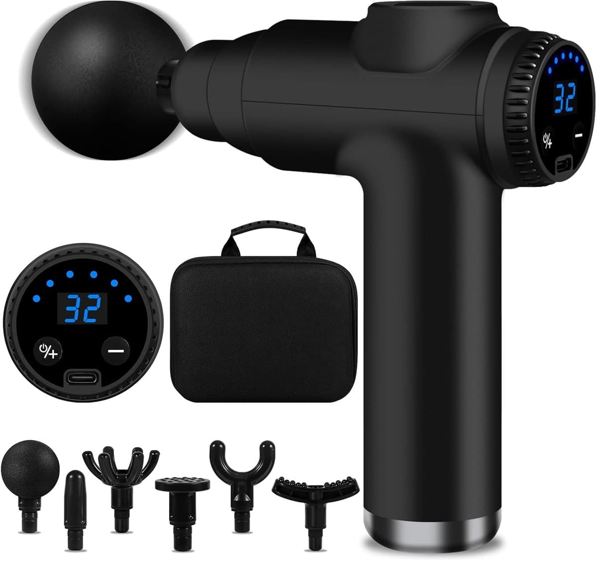 SnelShoppen - Mini Spiermassagepistool met 32 Verstelbare Niveaus, 3500 tpm, 6 Massagekoppen, Draagbaar en Lichtgewicht, LCD-scherm voor Spierpijnverl — afbeelding 1