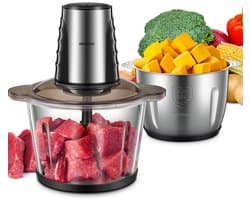 Elektrische Hakmolen - Keukenmachine Mini - Snel Ingrediënten Snijden - Twee 3L Containers - 500 W - Zilver