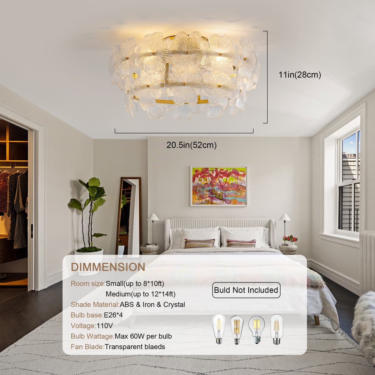 COVREO Plafondlamp met ventilator 52 cm goud glas, 6 standen en app-bediening — afbeelding 1