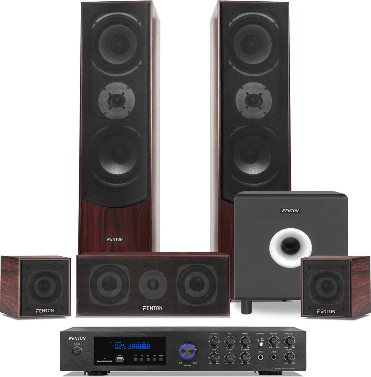 Home cinema set - Fenton - Incl. 5 speakers & actieve subwoofer - Bluetooth en mp3 speler — afbeelding 1