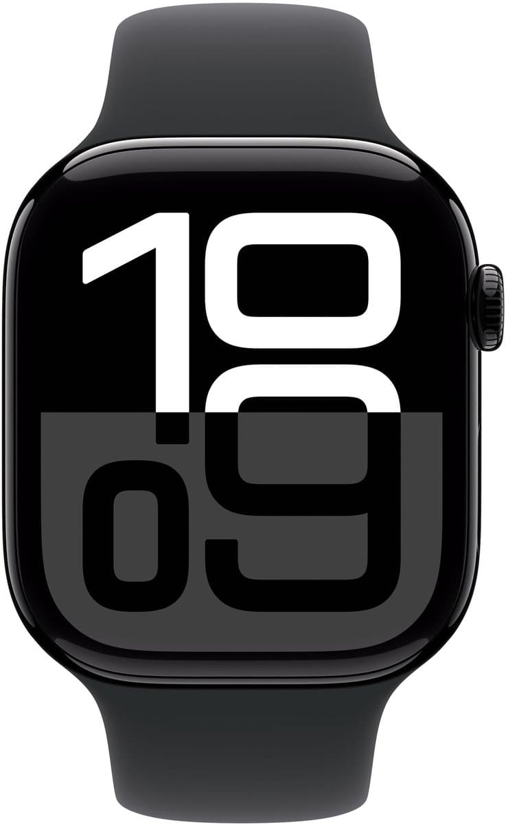 Apple Watch Series 10 - Wifi - 42mm - Zwarte Aluminium Case met Zwart Sportbandje - S/M — afbeelding 1