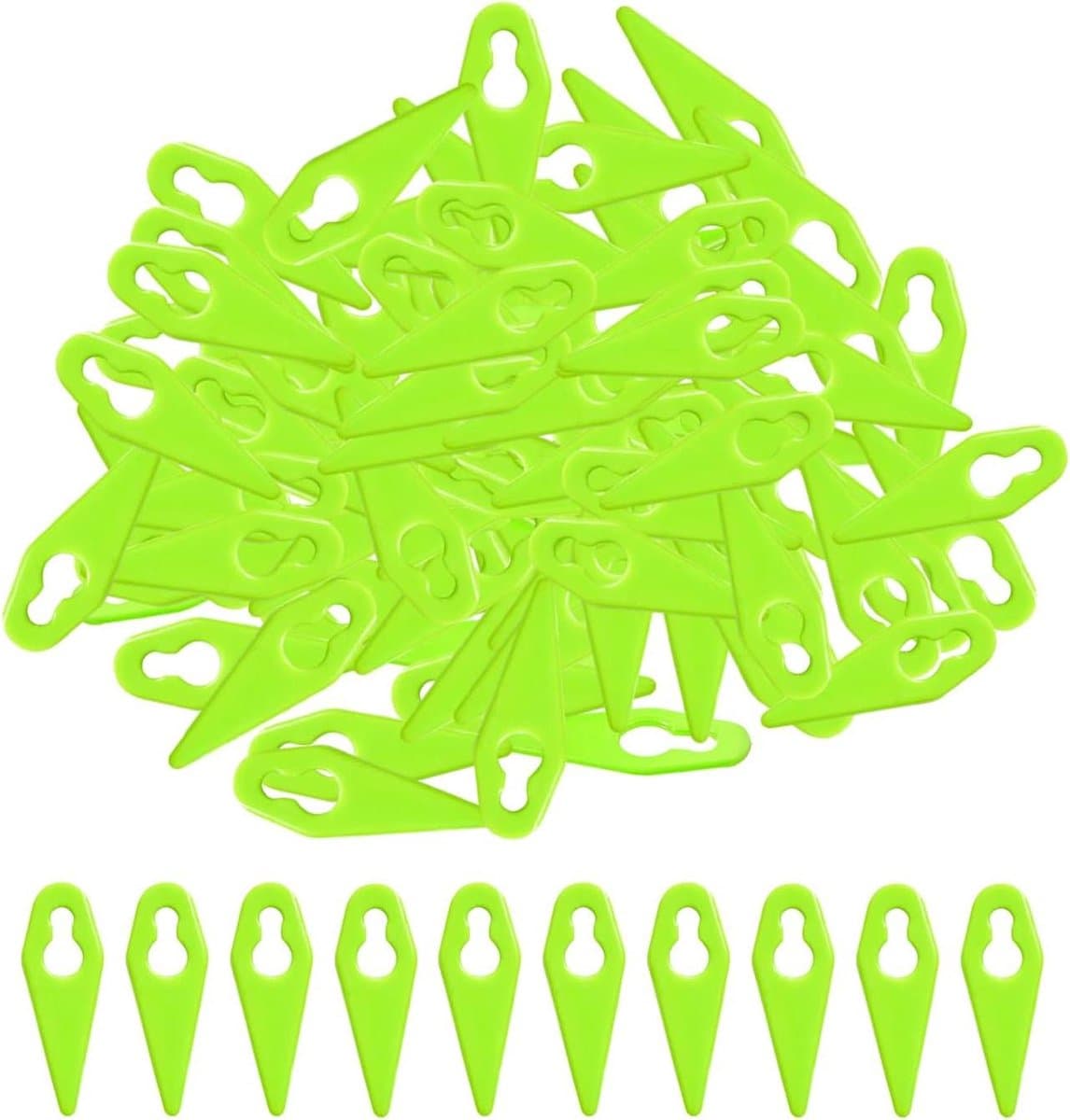 100 stuks groene kunststof messen vervangende messen voor grasmaaier trimmesschraper accessoires ST01 ST02 ST04 ST05 ST20 GT3.0 GT4.0 GT50. — afbeelding 1