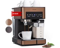 Klarstein Koffiemachine Espresso Pistonmachine met Melkopschuimer, 1,8 L Mini Espressomachine met Piston, 20 Bar Compacte RVS , 1350 W Koffiemachine voor Cappuccino, Latte en Espresso - Stoompijpje Touch LED - Coffee Machine