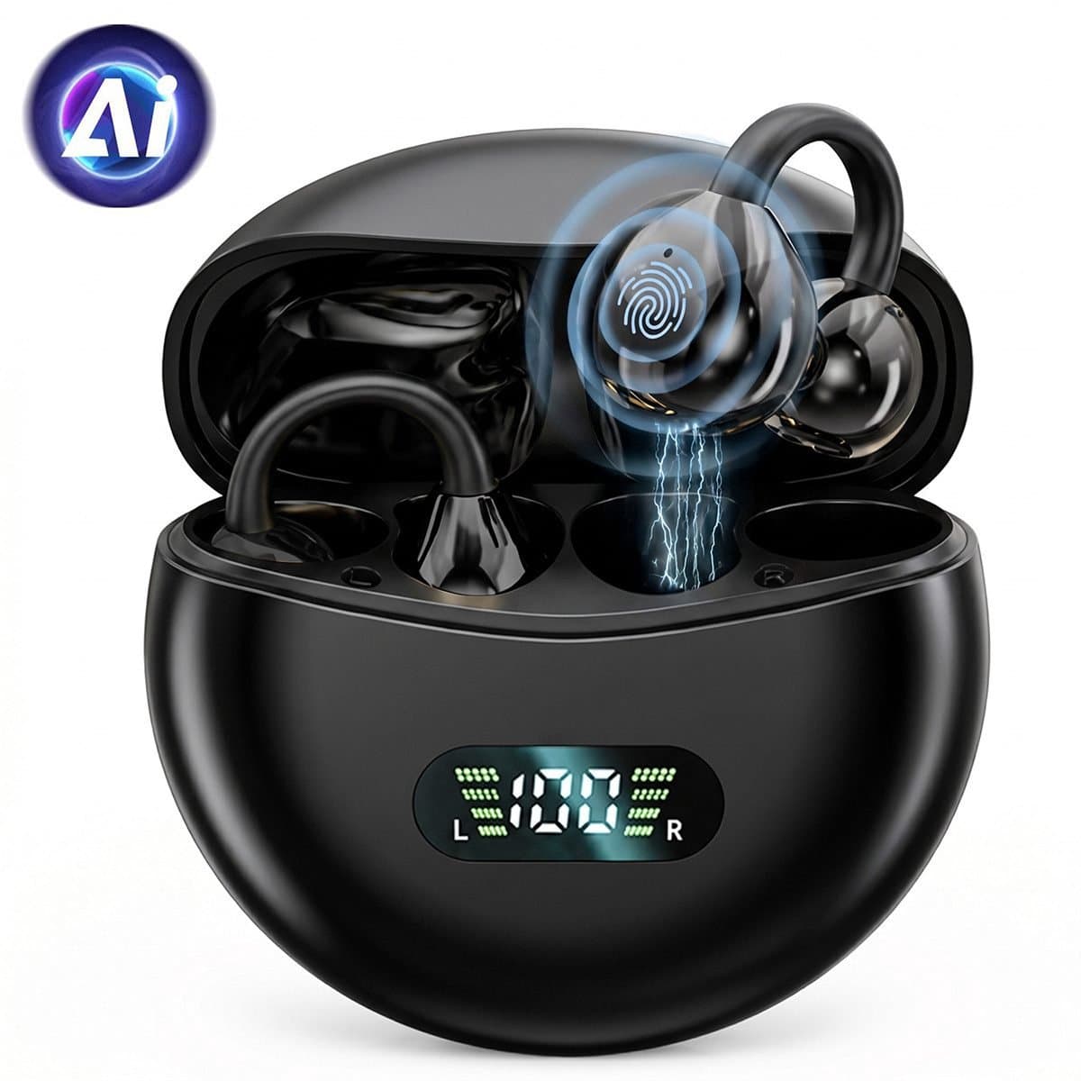 M79 - Open Ear Oortjes - Oortjes Draadloos - Sport Oordopjes - AI vertaalfunctie - 5.4 Bluetooth - Clip On - 16 uur - Spatwaterdicht - IPX5 - Oorclips - Voor sport en kantoor - Zwart — afbeelding 1