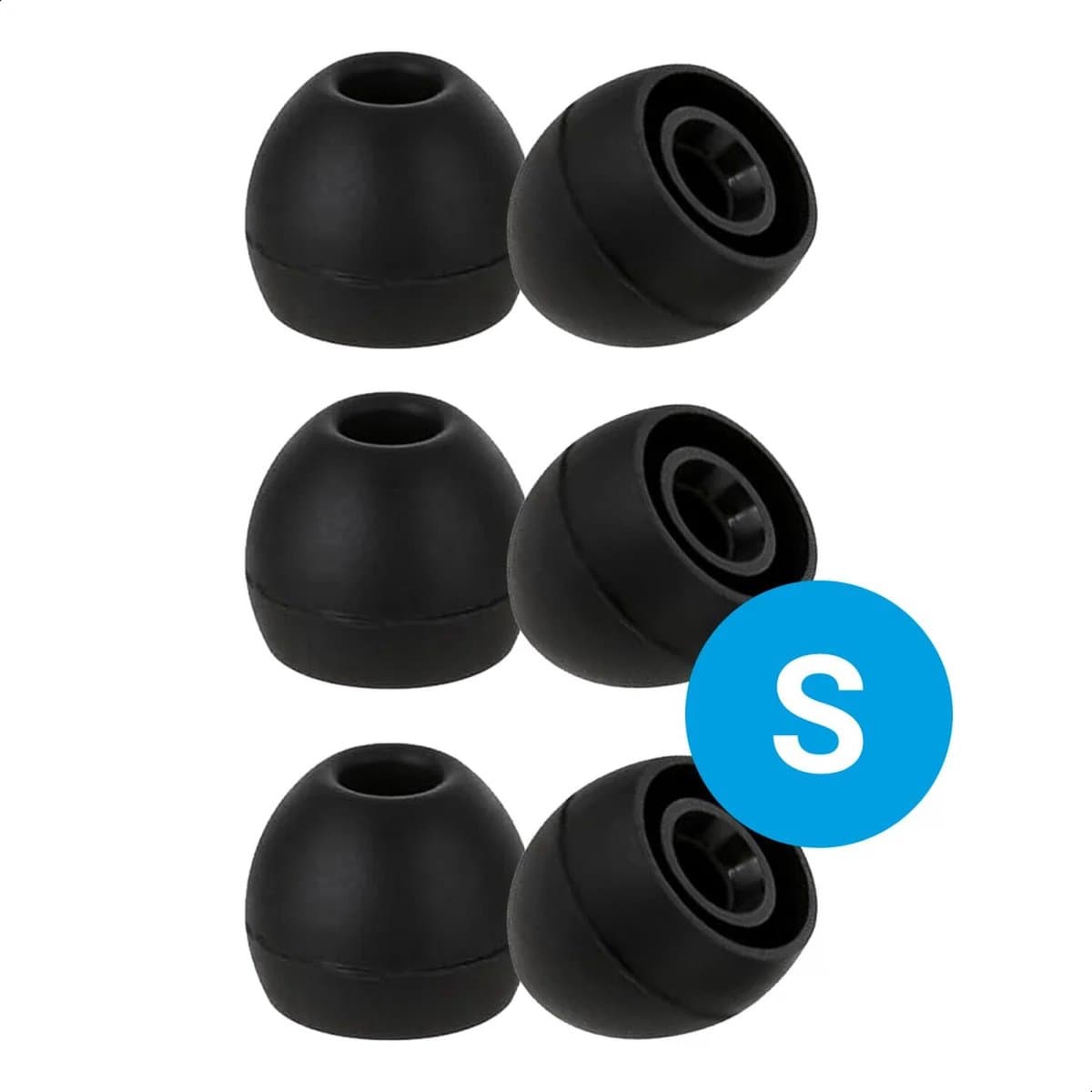 3 Pack Siliconen Small (S) Dopjes Oordopjes Vervanging Tips Flexibele Eartips Oortips Geschikt voor Oordopjes / Headsets Inclusief opbergdoosje Zwart — afbeelding 1