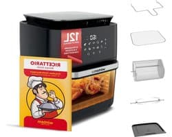 Luchtfriteuse met Dubbele Deur - Heteluchtoven - Grote Maaltijden Bereiden - Twee Manden - 12 Liter - Zwart