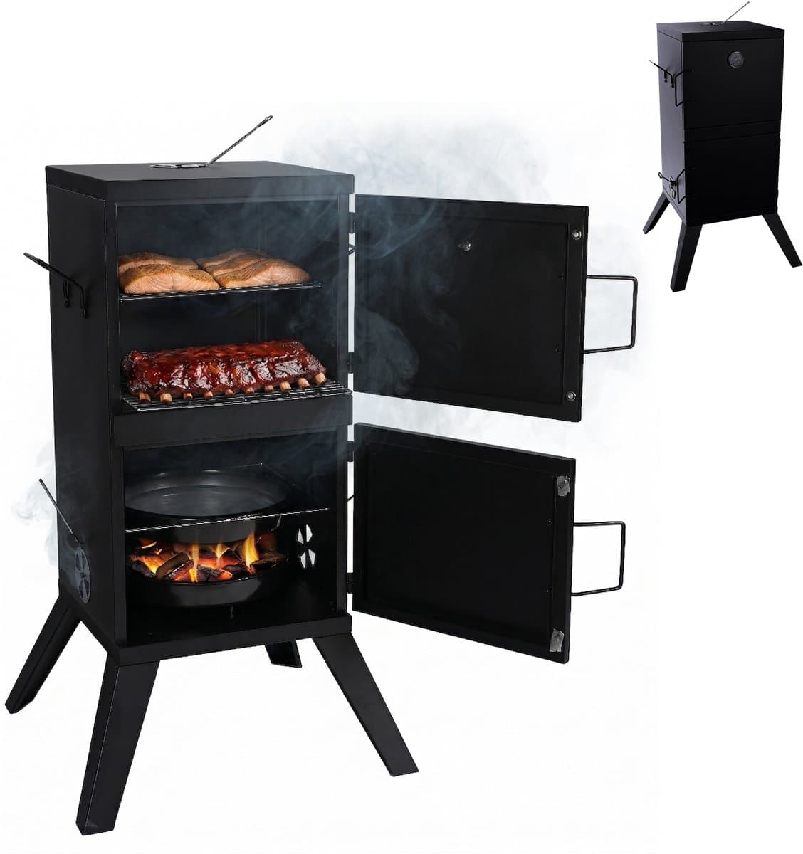 Rookoven - zwart - 57x108,5x56 cm - met deur - metaal — afbeelding 1