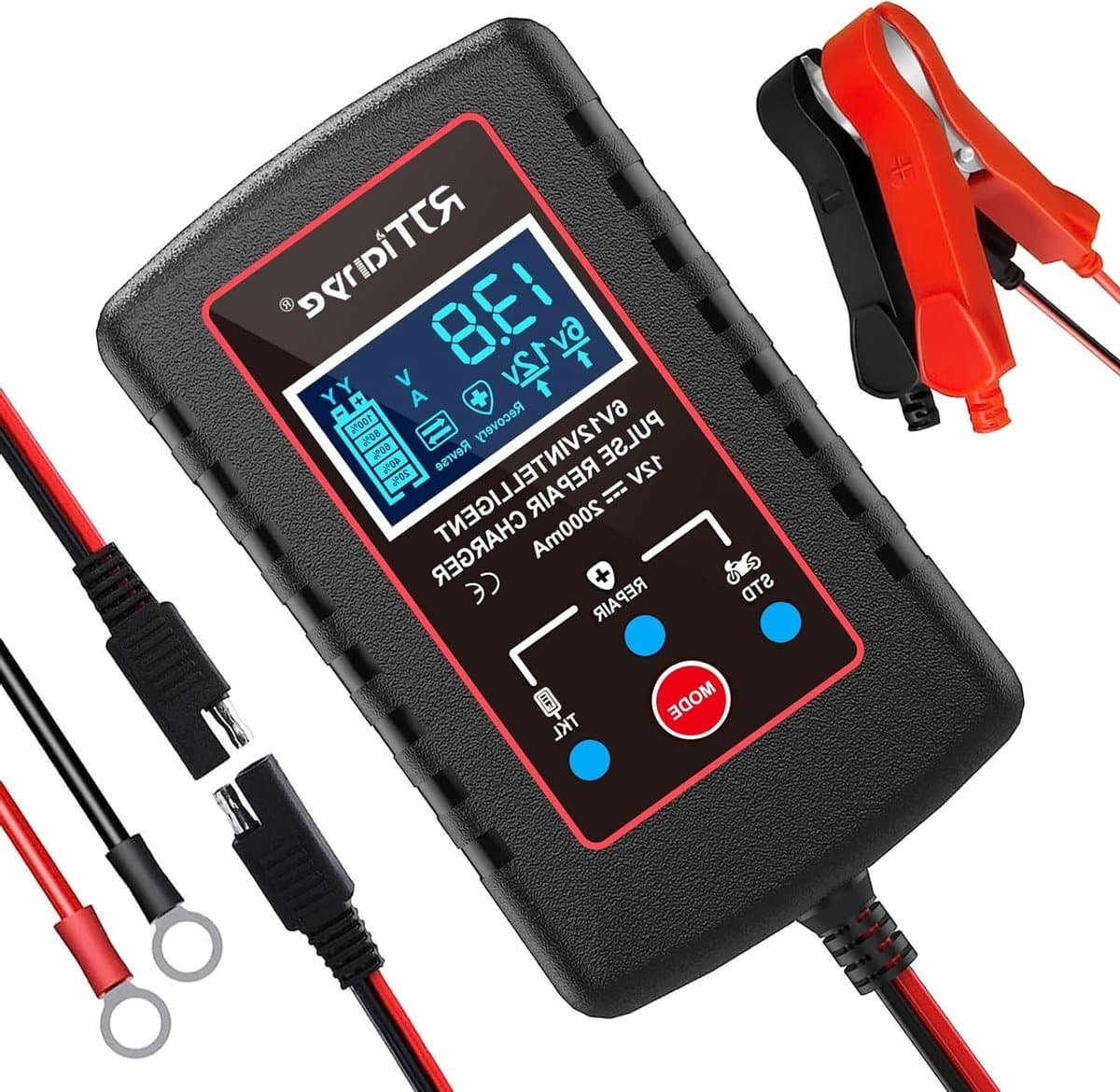 Intelligente 2 Amp Acculader voor 6V en 12V Loodzuur Batterijen - Ideaal voor Grasmaaiers, Motorfietsen en Auto's — afbeelding 1