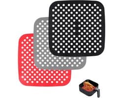 Herbruikbare geperforeerde luchtfriteuse matten, 3 stuks, 21,5 x 21,5 cm, ideaal voor bakken, grillen en frituren zonder vet