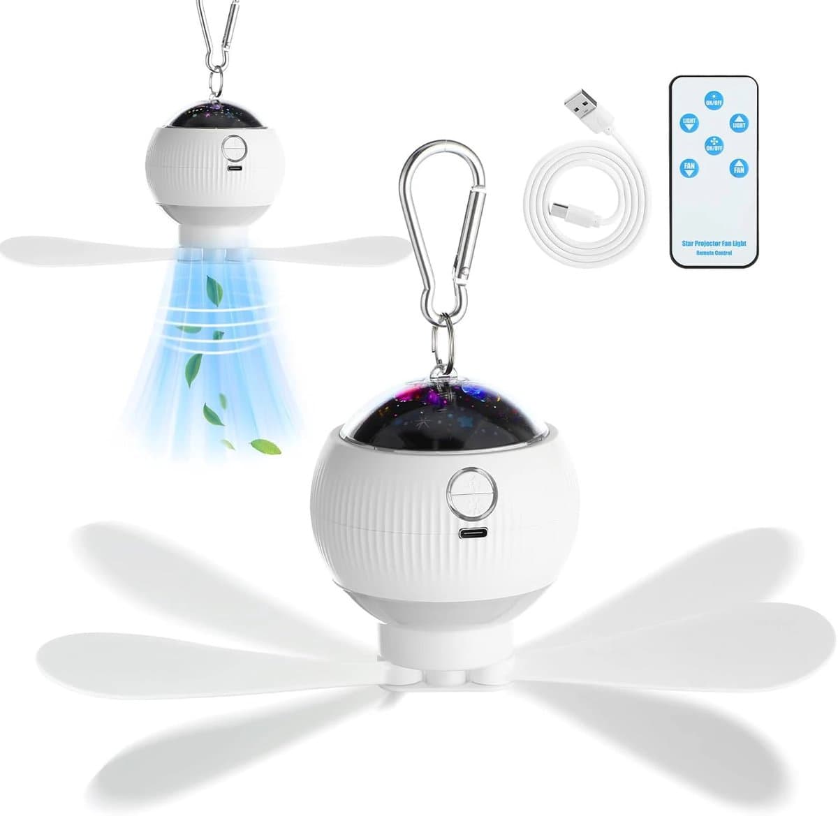 3-in-1 Camping Ventilator met Sterrenprojector - Oplaadbare Plafondventilator - LED Lantaarn - Met Afstandsbediening - Ophangbaar - Geschikt voor Camping, Camper en Binnen Decoratie — afbeelding 1