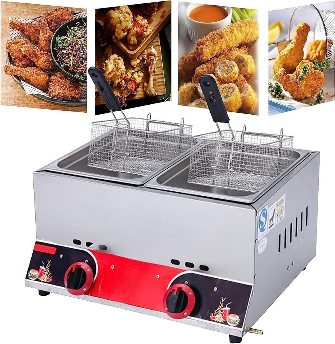 Dubbele Gasfriteuse - Friteuse Horeca - Professioneel Frituren - Grote Capaciteit - 22 Liter - Rood — afbeelding 1