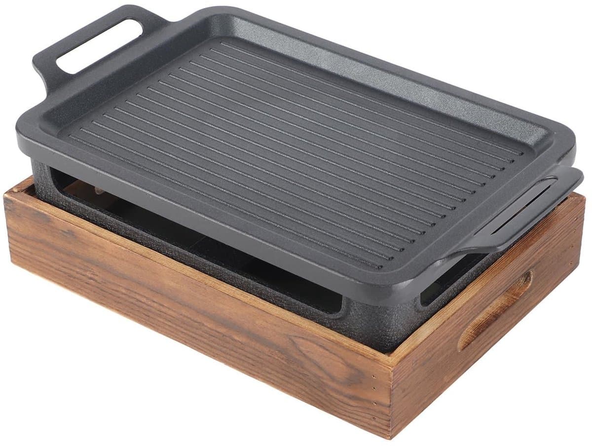 OmGoods - Dailygoody - Tafelblad Barbecue Grill - Houten Basis - Gelijkmatige Verwarming - Zwart - Picknicktafels - Ideaal voor Camping en Restaurant - Inclusie — afbeelding 1