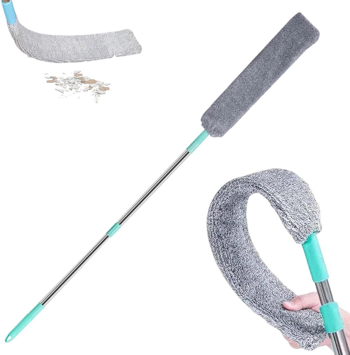 Platte stofdoek - Microvezel reiniger - Onder apparaten reinigen - Intrekbare steel - Verstelbaar bereik - Grijs — afbeelding 1