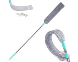 Platte stofdoek - Microvezel reiniger - Onder apparaten reinigen - Intrekbare steel - Verstelbaar bereik - Grijs