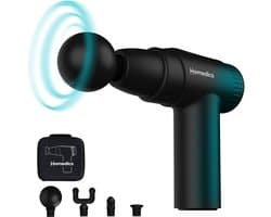 HoMedics Novo Draadloze Mini Massage Gun - Lichtgewicht Design - 6 Intensiteitsinstellingen - 1400 tot 2800 RPM - 4 Opzetstukken - 3 uur Batterijduur - USB C - Massagegun Om Spierpijn te Verlichten - PGM45BK - Zwart