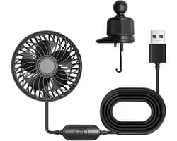 Auto Ventilator - Draagbare Koeler - Comfortabel Reizen - Drie Snelheden - 5 x 15 x 5 cm - Zwart
