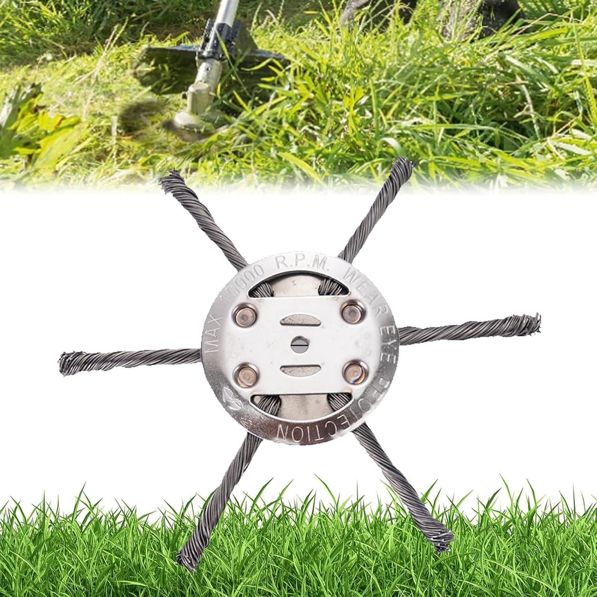 1 Stuk - 150 cm staaldraad - Maaikop met staaldraad - Bosmaaier/snijder - Onkruidmes - Grastrimmerkop - Gazontrimmer - Elektrisch gereedschap - 6 bladen - Zilver — afbeelding 1