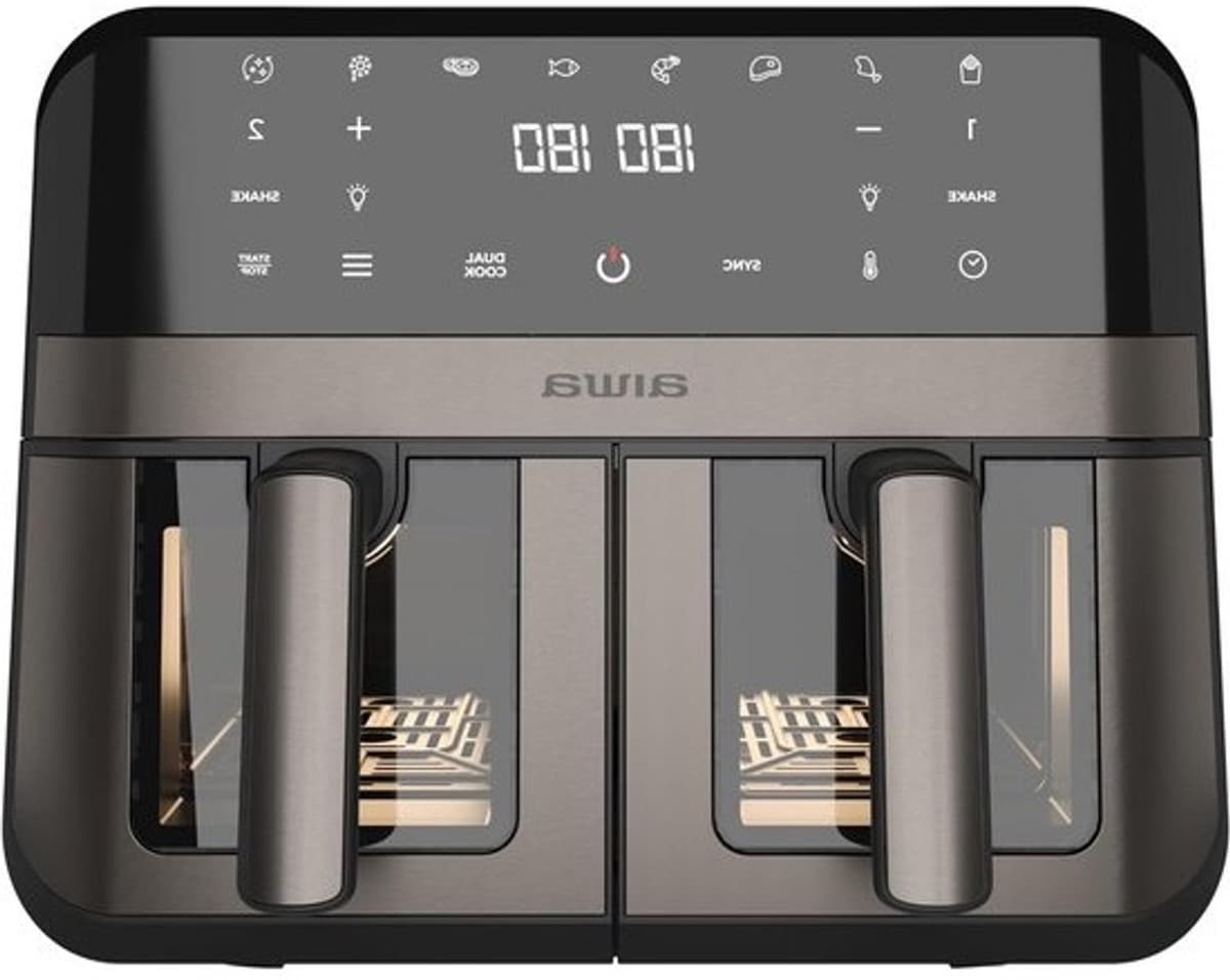 Dubbele airfryer - Heteluchtfriteuse met manden - Gelijkmatig garen - Zelfreinigend systeem - 9 liter - Metaal — afbeelding 1
