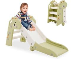 Glijbaan voor kinderen, met armleuningen, babyglijbaan, kinderglijbaan, kleine slide, indoor/buiten, ruimtebesparend (groen)
