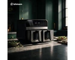 Heteluchtfriteuse XXL - 9 Liter Inhoud - 2400 W Vermogen - Dubbele Kamer - Zilver - Voor Bakken En Grillen