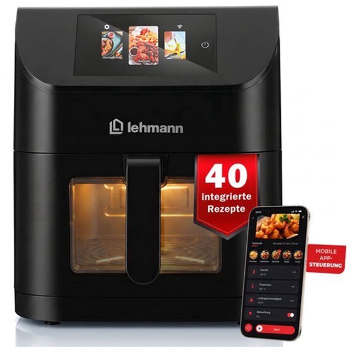 Heteluchtfriteuse XXL 8L, 40 geïntegreerde recepten, 11 programma's, 80-200 °C en timer, wifi-app en touchscreen-bediening, grote lade, antiaanbaklaag, airfryer zonder olie voor het gezin — afbeelding 1