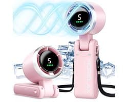 Draagbare Turbo-Handventilator met 5 Snelheden en LED-display - 4000 mAh, USB Oplaadbare Koelventilator voor Outdoor Activiteiten, Reizen en Werk, Roze