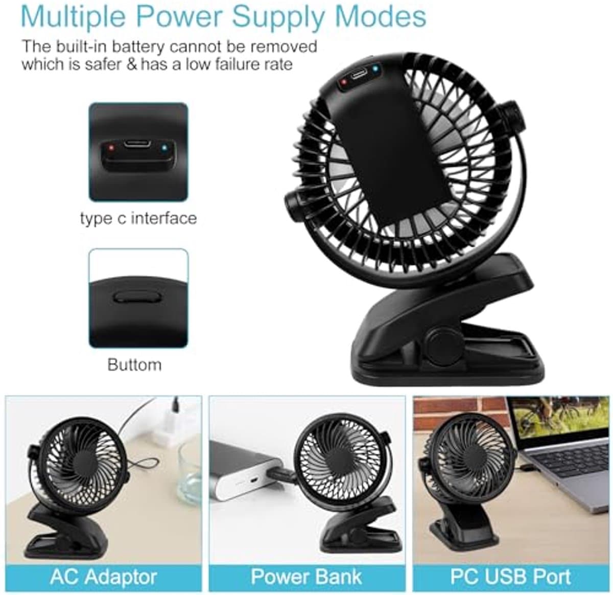 Stille Mini USB Ventilator met 3 Snelheden en Oplaadbare Batterij - Draaibare Tafelventilator voor Thuis en Buiten — afbeelding 1