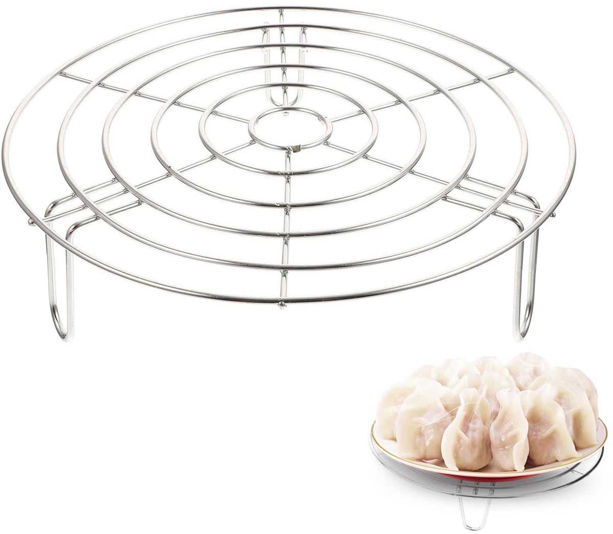 Rond stoomrek - Koelrek - Roestvrijstalen pannenrek - 15.5*7.5cm - Kookrek - Stoomrek voor de airfryer - Stoomrek voor de snelkookpan - Taartrek - Geschikt voor bakken, inmaken, koken, stomen en grillen in de keuken - Zilver — afbeelding 1